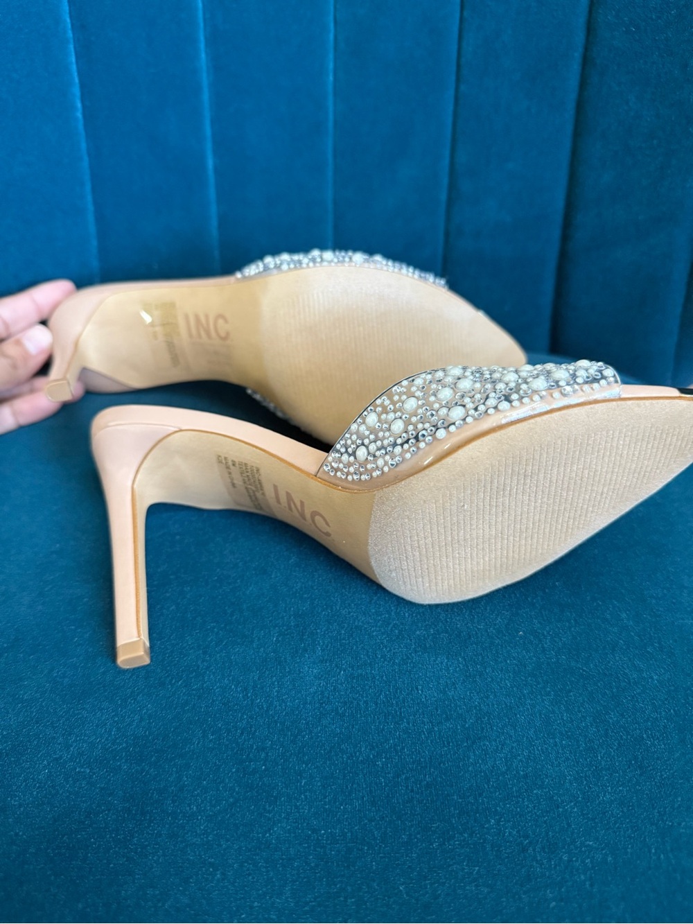Nude Beaded Slide Sandals - Picture 4 of 5